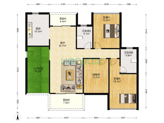 白晶谷21组团 2室1厅2卫 120平方