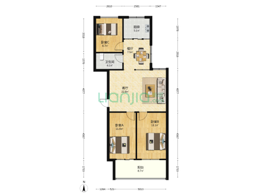 金汇园小区 3室2厅1卫 116平方