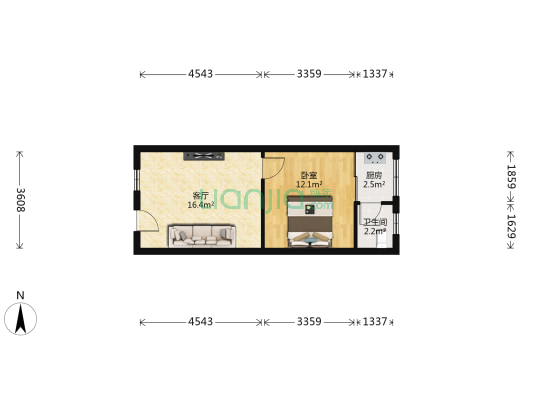 国建东海岸西区 1室1厅1卫 44平方