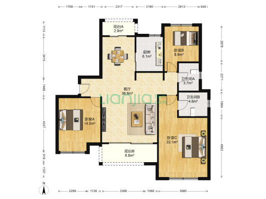 爱家·金河湾北区 3室1厅2卫 151平方