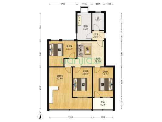 财政局小区 3室1厅1卫 98平方