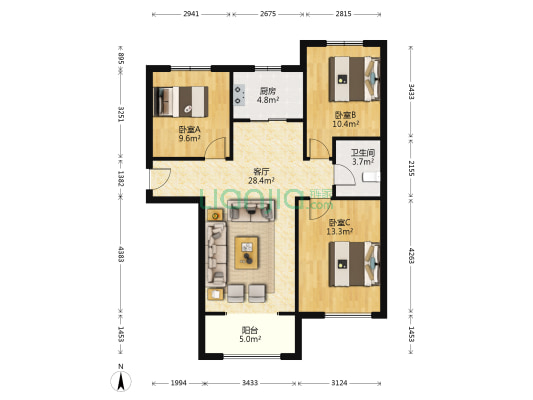 全款房，没有尾款，精装修，拎包入住，带独立防火门-户型图