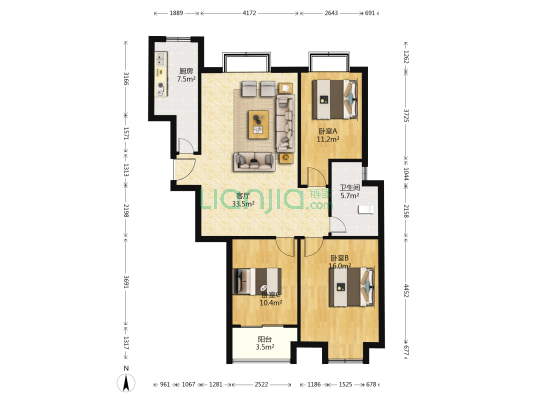 中阳银海花园 3室1厅1卫 123平方