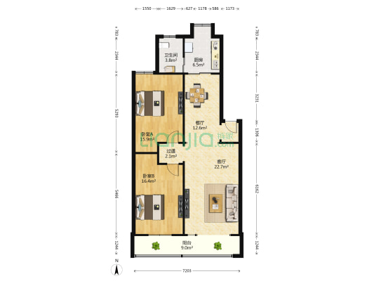 新时代广场旁散房 2室2厅1卫 108平方