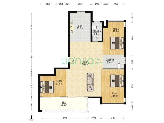 华荣佳苑 3室1厅2卫 140平方