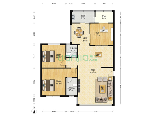 欣发嘉园 3室2厅2卫 136平方
