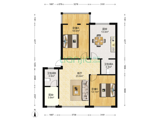 芦笛路18号 2室1厅2卫 95平方