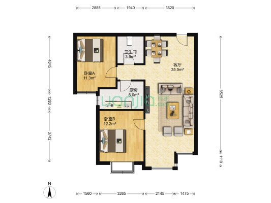 北城国际A区 2室1厅1卫 94平方