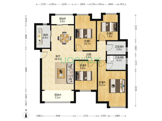 卓越浅水湾二期 4室1厅2卫 127平方