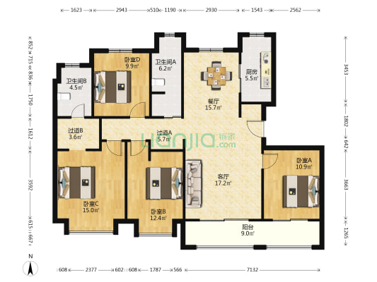 雅居乐鑫基中央公馆西区 4室2厅2卫 142平方