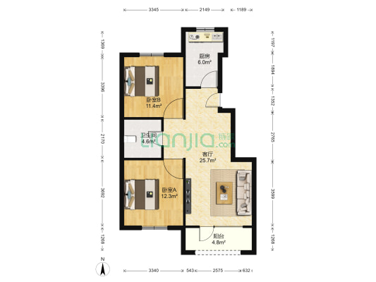融创臻园 2室1厅1卫 88平方