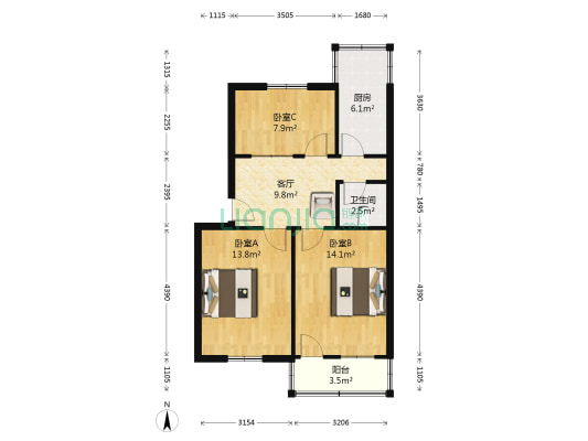 桃花坞六区 3室1厅1卫 66平方