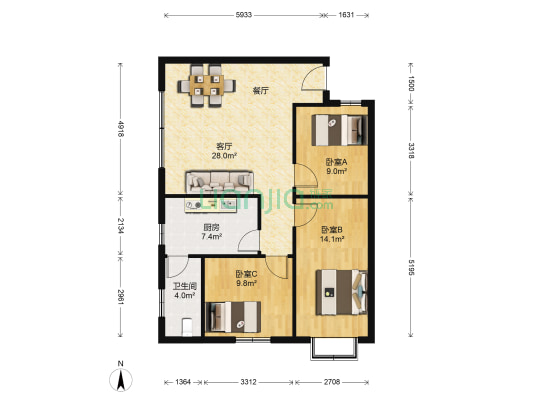 東晖苑 3室1厅1卫 82平方