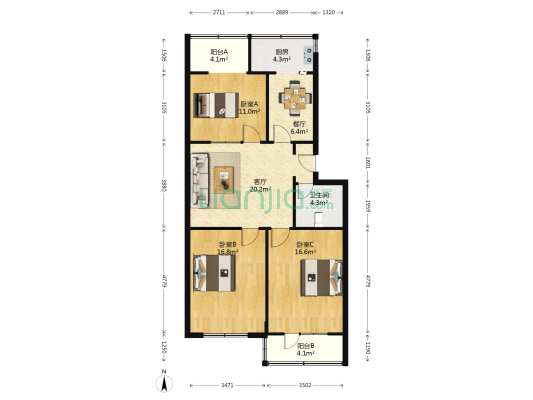 南华门东二条中行宿舍 3室2厅1卫 95平方