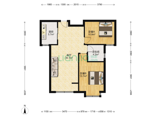 檀郡 2室1厅1卫 88平方