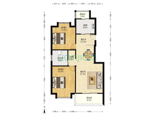 龙腾苑 2室2厅1卫 97平方
