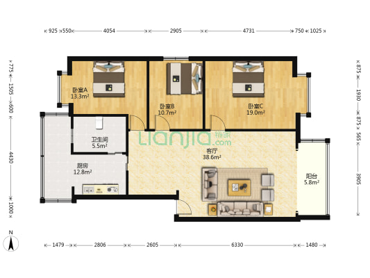 星川福苑 3室1厅1卫 114平方
