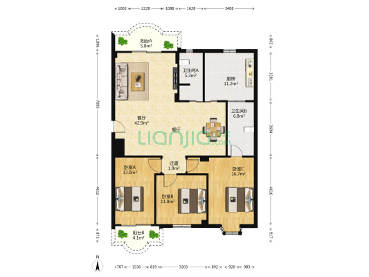 嘉成花园 3室1厅2卫 149平方