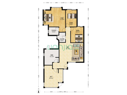 万科四季花城海竹轩 3室2厅2卫 135平方