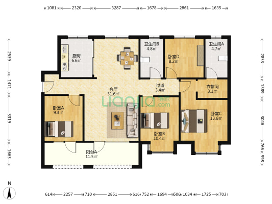 凭海临风御苑 4室1厅2卫 142平方