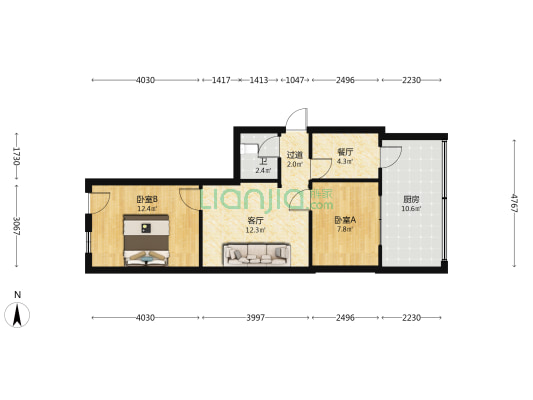 常青巷4号院 2室2厅1卫 50平方