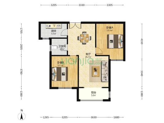 国仕山四区 2室1厅1卫 96平方