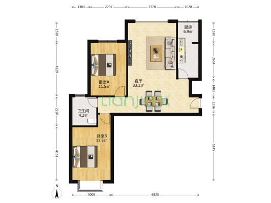 铁建馨苑 2室1厅1卫 94平方