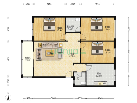 南苑 3室1厅2卫 135平方