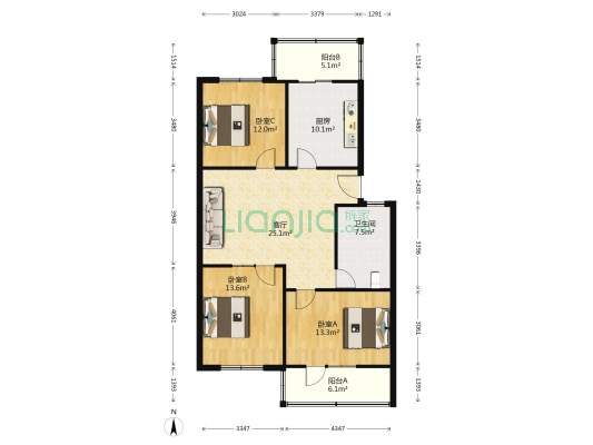 电大居民楼 3室1厅1卫 107平方