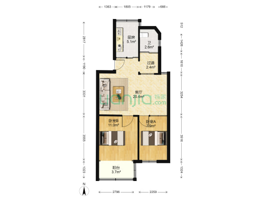 孝肃路49号 2室1厅1卫 63平方