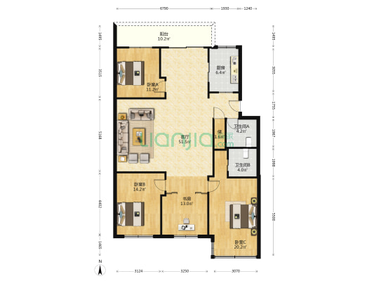 新兴小区北区 4室1厅2卫 160平方