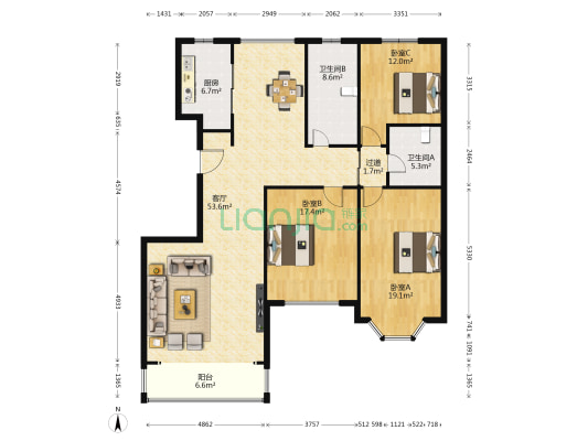 实验公寓 3室1厅2卫 167平方
