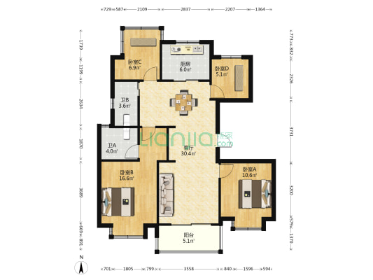 雍澜府 4室1厅2卫 109平方