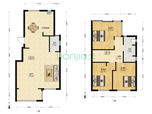 世茂国风长安 3室1厅2卫 161平方