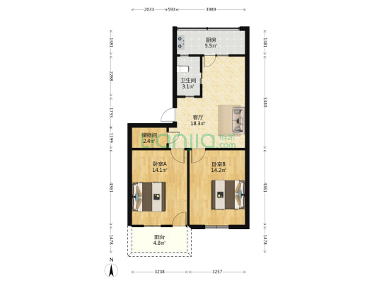 省建行宿舍 2室1厅1卫 75平方