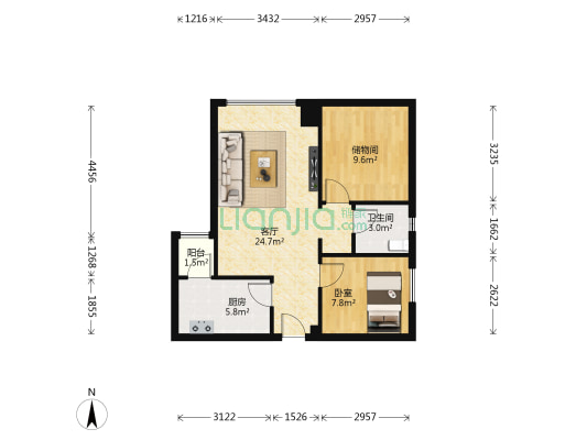 绿地之窗 1室1厅1卫 66平方