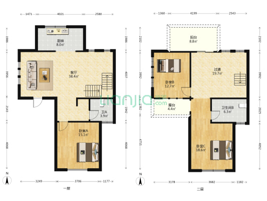中欧尚郡 3室1厅2卫 129平方