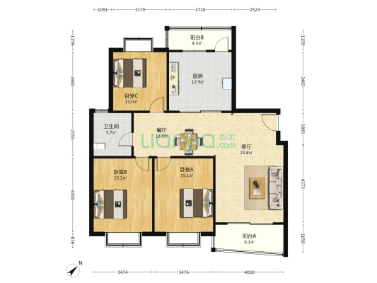 怡海新苑  3室2厅1卫 132平方