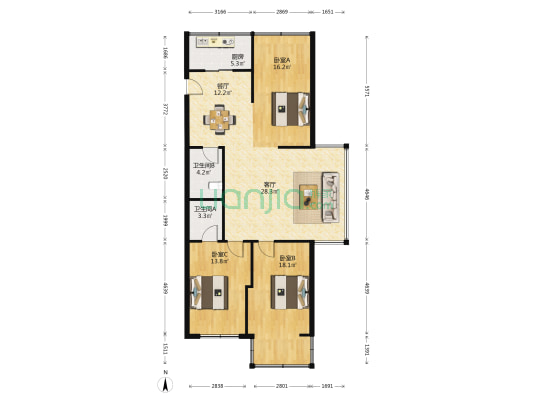 电子大厦 3室2厅2卫 137平方