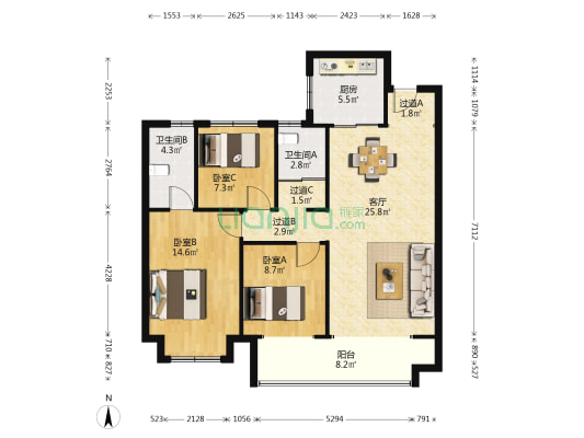 碧桂园·山湖城 3室1厅2卫 118平方