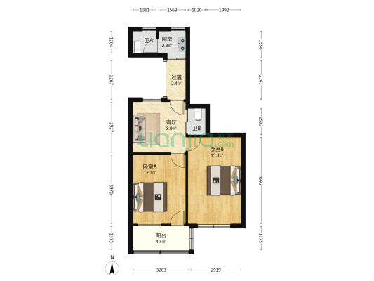 双井头新村 2室1厅2卫 53平方