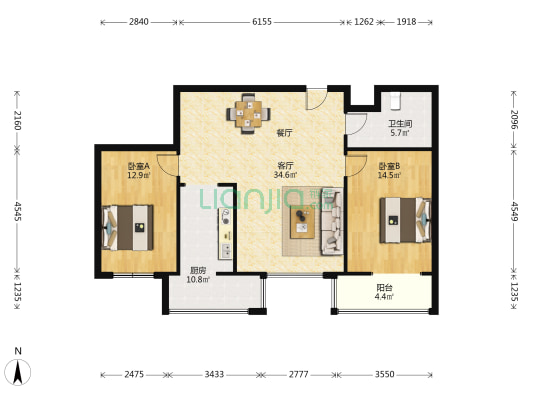 松花江大厦 2室1厅1卫 119平方