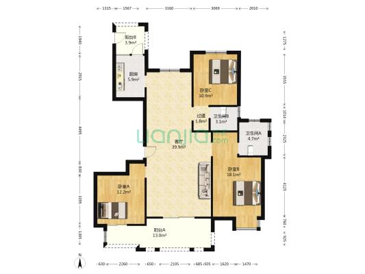 东都凤凰城 3室1厅2卫 146平方