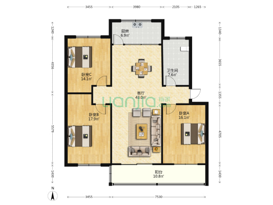 轻纺公司家属院(前进大道一巷7号) 3室1厅1卫 134平方