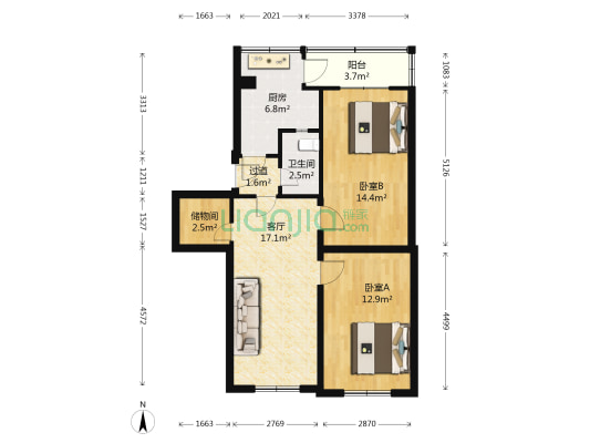 于屯小区 2室1厅1卫 78平方