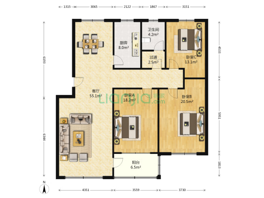 广电公寓 3室1厅1卫 156平方