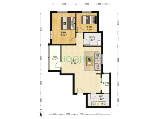 富莲大厦 2室1厅1卫 95平方