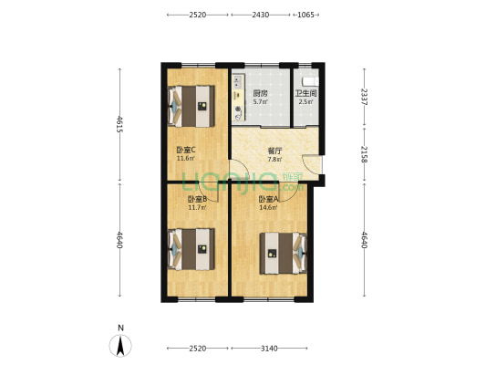 新华书店 3室1厅1卫 74平方