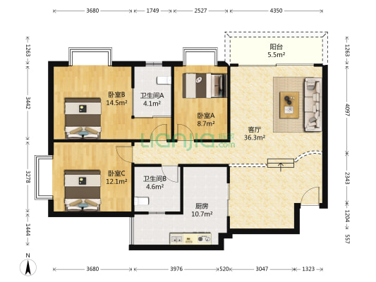 长安华都天宸苑 3室1厅2卫 118平方