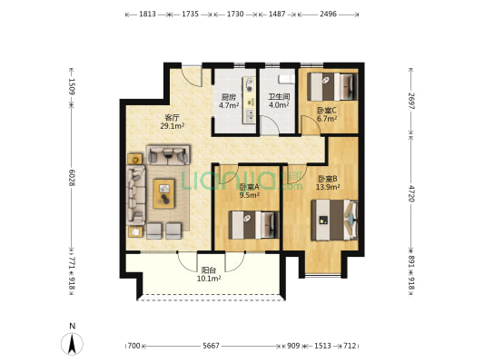 新城玺樾云璟南区 3室1厅1卫 99平方